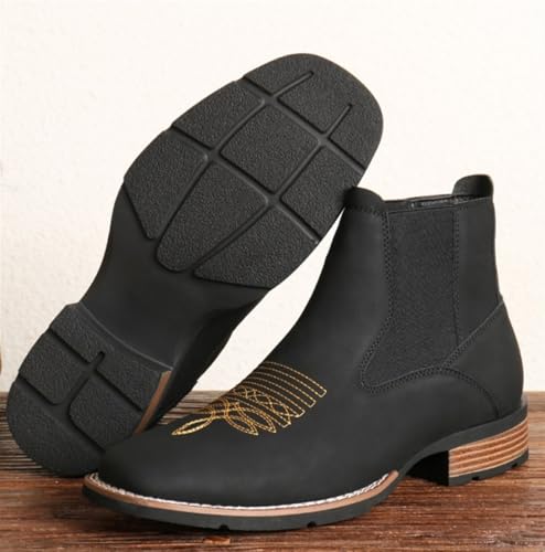 Men's Fashion Chelsea Boots Casual Business Chunky Heel Boots Non-slip Comfortable Square Toe Ankle Boots Dress Boots Embroidered Western Cowboy Boots For Men4
