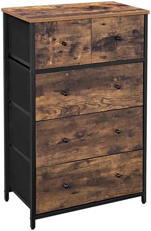 SONGMICS Drawer Dresser, Storage Dresser Tower with 5 Fabric Draw...