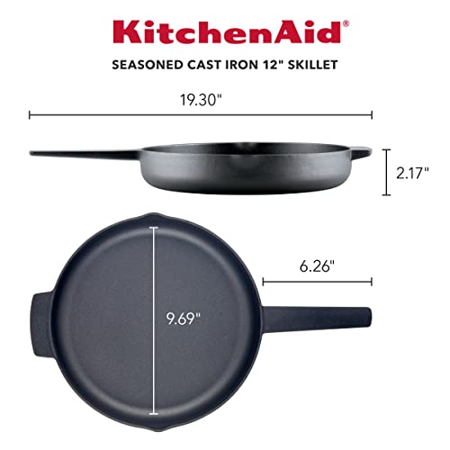 Image of KitchenAid 48395 Seasoned Cast Iron Frying Pan /Skillet, 12 Inch - Black
