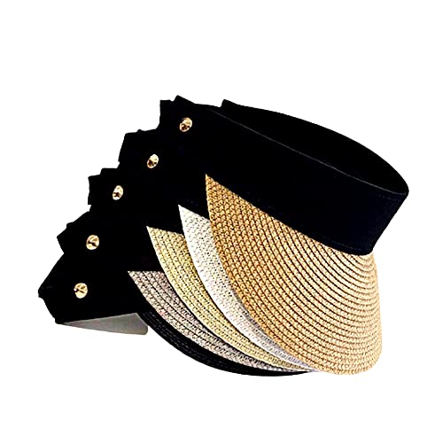 monomono, Sun Visor Hats for Women Straw Roll Up Ponytail Summer Beach Packable Golf Cap Beige, One Size