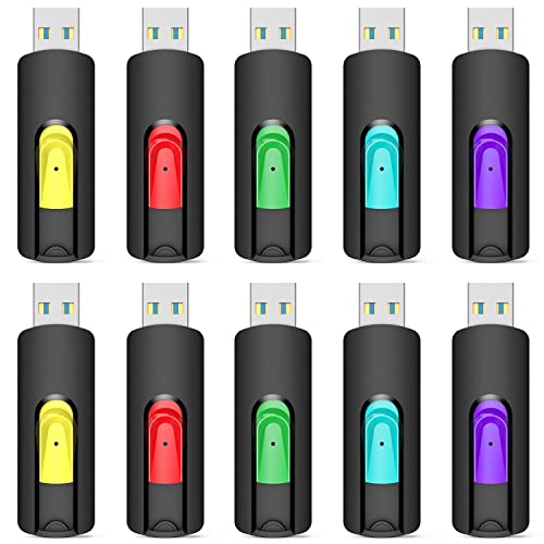 Aiibe 128GB Flash Drive 10 Pack 128GB Thumb Drive USB Drive USB 2.0 Memory Stick Jump Drives for PC Laptop (Red Green Cyan Yellow Purple)