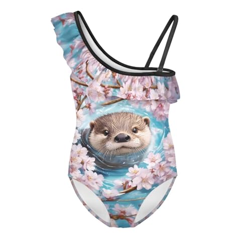 Image of Ladybug Swimsuits for Girls 5-14 One Piece Bathing Suit Kids One Ruffle Shoulder Beach Sport Swimwear