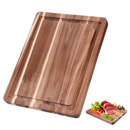 Acacia Wood Cutting Board,16"L x 12"W Non Toxic Wooden Cutting Board for Kitchen,Pre-Oiled Carving Tray Board with Juice Groove and Sorting Compartment,Charcuterie Chopping Board for Meat Cheese Fruit