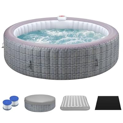 BTMWAY 82" Inflatable Hot Tub for 4-6 People, 130 Soothing Bubble Jets Portable Ourdoor Spa, Smart Heating up to 104°F, with Insulated Cover & PE Floor Mat, 110-120V Input