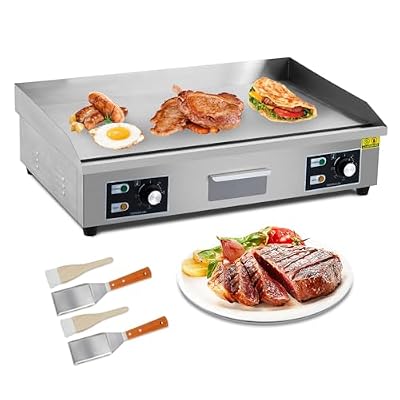 GarveeHome 29 Inch Commercial Electric Griddle, Flat Top Grill Countertop Griddle, Non-Stick Stainless Steel Teppanyaki Grill, 3000W 110V, for Restaurant Kitchen Outdoor Bbq