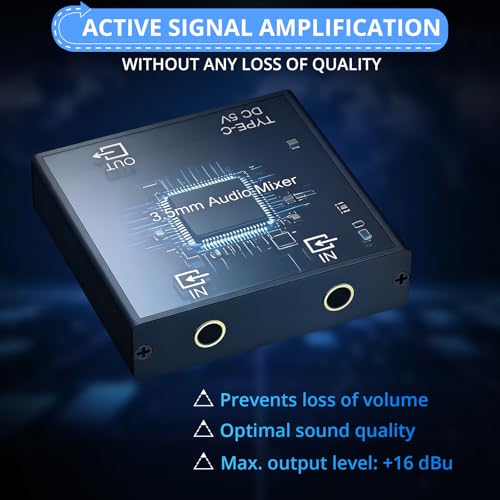 Image of CAMWAY 3.5mm Audio Mixer 2-Channel,Clear Sound,No Echo,Dual-Device Mixing Output,Gold-Plated Connectors, Active Mixer Used with PC,Game Consoles,Phone,MP3 for Streaming,DJ,Home Recording,Desktop Audio
