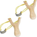 Xelue FF 2 Pack Retro Classic Powerful Durable Solid Wooden Slingshot for Kids Catapult Game Outdoor...