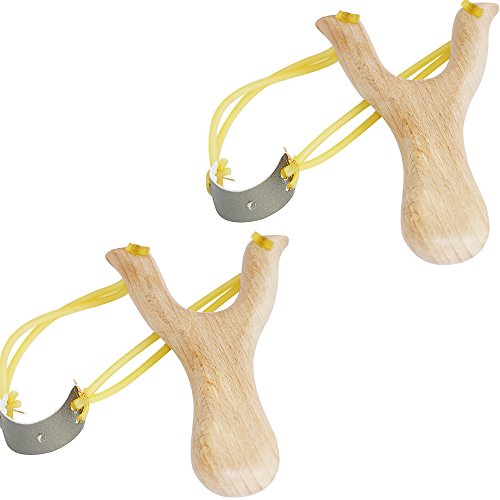 Xelue FF 2 Pack Retro Classic Powerful Durable Solid Wooden Slingshot for Kids Catapult Game Outdoor Hunting (Solid Wooden)