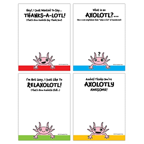 Guajolote Prints Funny Notepads (4-Pack) 4 X 5.25 inch, Humorous Office Gift for Friends and Coworkers (Red, Blue, Gree, Yellow Vol 2)