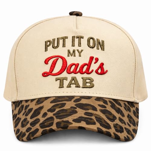 Put It On My Dads Tab Trucker Hat for Mens Funny Running Hat Womens Leopard Print Fashionable for Secretary