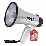 《PYLE メガホン スピーカー》 拡声器 持ち運び可能 コンパクトサイズ PA ブルホーン 最大20 W & 調整可能なボリュームコントロール 折りたたみ式ハンドル サイレン内蔵 366m の距離範囲まで音声が届く サッカー 野球 ホッケー 応援ファン コーチ用 安全訓練用 - megaphone パイル (シルバー)