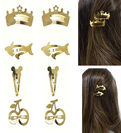 KYNA Golden Metal Cute Design Tic Tac Clip Hair Pins Return Gift Item For Baby Girl Set Of 12 Clips (M2)