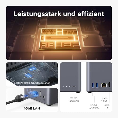 UGREEN NASync DH2300 2 Bay Desktop NAS, NFC Tap zum Verbinden, KI Fotoalbum, 4K Persönliche Videothek, Einsteigerfreundliches NAS-System, Heim-NAS-Server mit 1GbE-LAN und 4GB RAM (Ohne Festplatten)