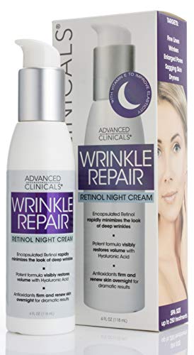 Advanced Clinicals Wrinkle Repair Night Cream with Retinol Targets and reduces fine lines, wrinkles, enlarged pores, sagging skin, and dryness 4 Fl. Oz.