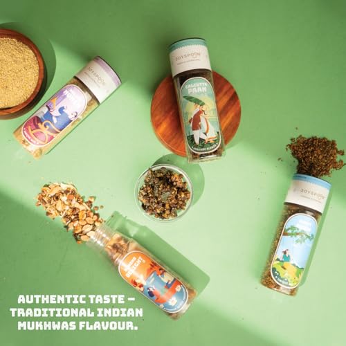 Image of JoySpoon Traditional Mouth Freshener Combo Mukhwas Almond Delight, Relief Munch, Calcutta Paan, and Sweet Neem (100g, Pack of 4)| Sugar-Free Digestive Mukhwas | Supari Free | After Meal Snacks