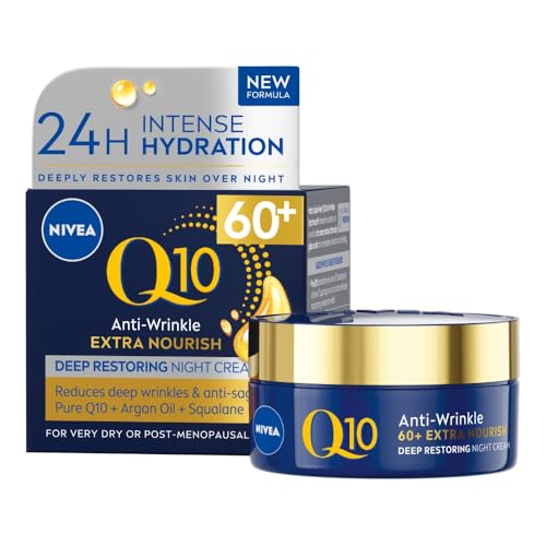 NIVEA Q10 Anti-Wrinkle 60+ Extra Nourishing Night Cream (50ml) Deeply Restoring Anti Wrinkle Face Cream for Intense Hydration Boosts Collagen and Firms Skin Dry to Very Dry Skin