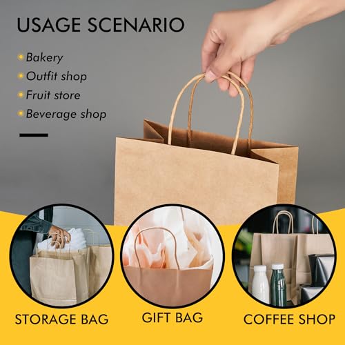 Image of RACETOP Brown Kraft Gift Paper Bags 50 Pack 8x4.5x10.8 in with Handles