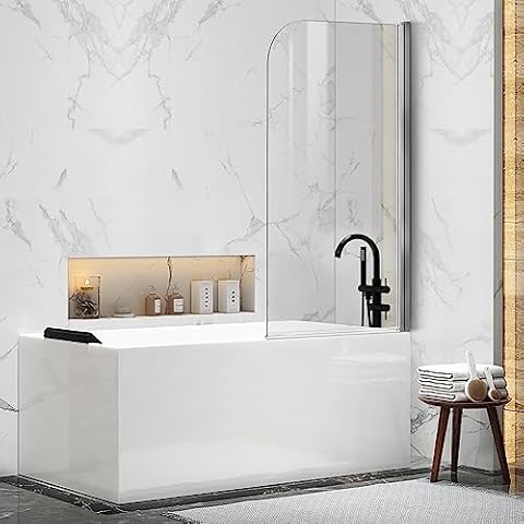 Shower Frameless Glass Door for Bathtub, 30”×55” Hinged Tub Shower Screen, Tempered Glass Tub Door, Chrome Pivot Bathroom Shower Door Panel Cover