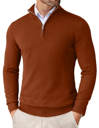 Image of COOFANDY Men's Quarter Zip Up Sweaters Slim Fit Lightweight Mock Pullover