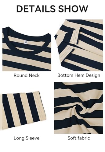 Image of KESIHAN Men's Casual Striped Shirts Crewneck Long Sleeve Basic T-Shirt Basic Daily Work Stripe Tee Tops
