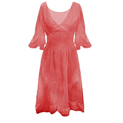 Robe ample femme brodée à taille haute et col uni pour le quotidien