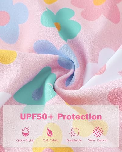 Image of Renotemy Baby Girls Swimsuit Drawstring Zip Bathing Suit Long Sleeve One-Piece Rash Guard Swimwear with Hat for Infant Girl