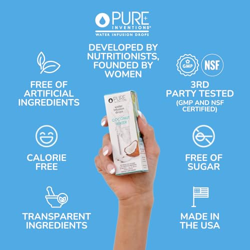 Image of Pure Inventions - Coconut Water Infusion Drops - Electrolytes - Sugar-Free Hydration, Zero Calories, No Artificial Sweeteners, Clean Ingredients, 12 Servings