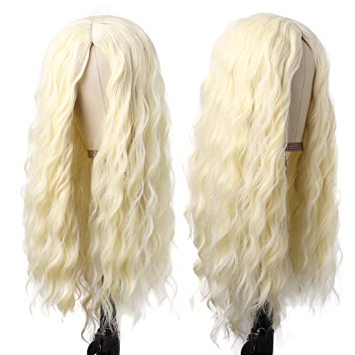 Image of MapofBeauty 28 Inch /70 cm Long Wavy Middle Part with No Bangs Synthetic Fiber Curly Fashion Women Party Cosplay Wig (Light Blonde)
