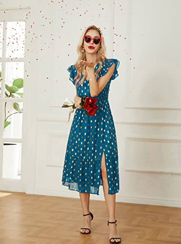 Image of GRACE KARIN 2026 Womens Summer Dresses V Neck Ruffle Sleeve Floral Boho Beach Dress A-Line Swing Midi Wedding Guest Sundress