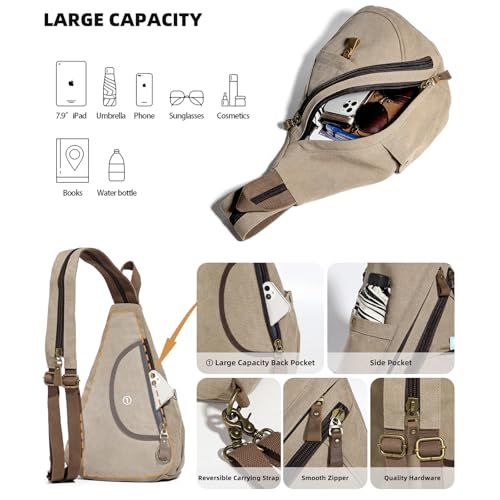 Image of KL928 Canvas Sling Bag - Small Crossbody Backpack Shoulder Casual Daypack Rucksack for Men Women