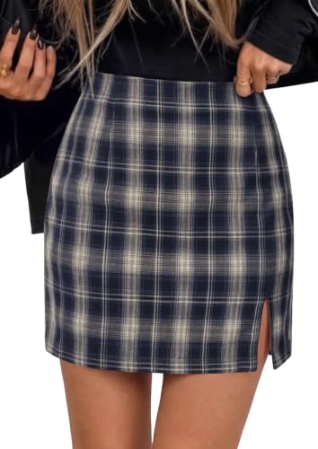 PRETTYGARDEN Women's Plaid Mini Pencil Skirt Trendy Fall Going Out Bottoms
