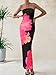 PRETTYGARDEN Women Summer Strapless Maxi Dress Bodycon Floral Sexy Long Wedding Guest Dress Formal Tube Mesh Cocktail Dresses(Black Pink Flower,Medium)
