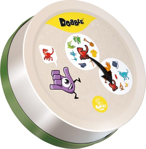 Jeu d'observation Dobble Dinosaures Asmodee 55 cartes Boîte métal Jaune Dès Neuf - vue 10