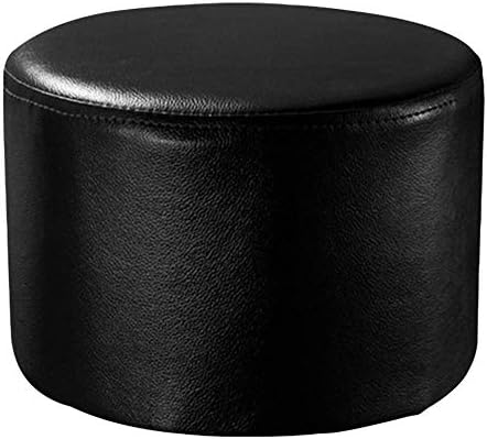 Round White Leather Pouf Footstool - Upholstered Small Bench with Solid Wood Legs, 11x11x12 Inch, Perfect for Living Room & Coffee Table Decor