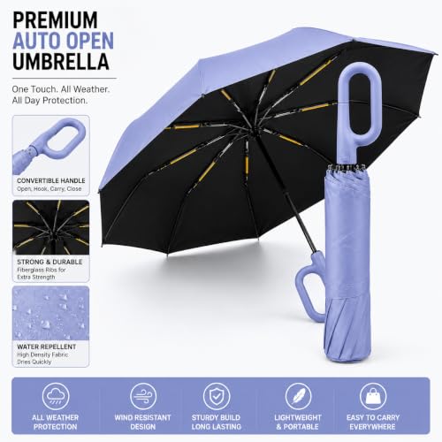Image of Vasukie Compact Travel Umbrella with Ergonomic C-Shaped Handle, Wind Resistant Folding Umbrella for Men & Women, Lightweight Portable Umbrella for Travel, Office & Daily Use