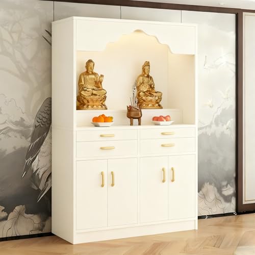 OQTUHWM Altar Table, Solid Wood Meditation Prayer Table, Chinese Feng Shui Buddhist Altar Cabinet, Pooja Cabinet for Home or Temple Worship