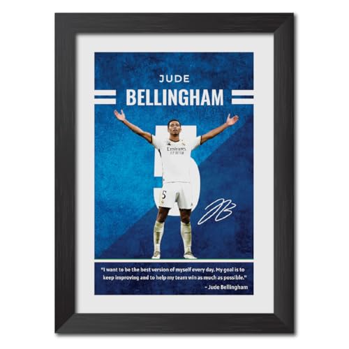 Image of TenorArts Jude Bellingham Quotes Poster Frame Real Madrid Laminated Photo Framed Painting with Matt Finish Black Textures (12 inches x 9inches)