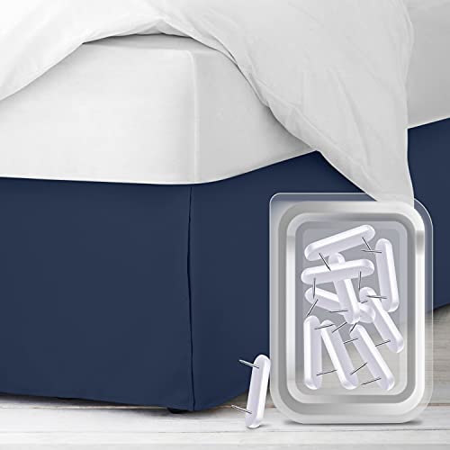 Empyrean Bedding Bed Skirts Queen - Queen Bed Skirt with 8 Pins - Dust Ruffles for Queen Beds â€“ Microfiber Bedskirts Queen Size - Queen Bed Skirt 14 Inch Drop â€“ Navy Blue
