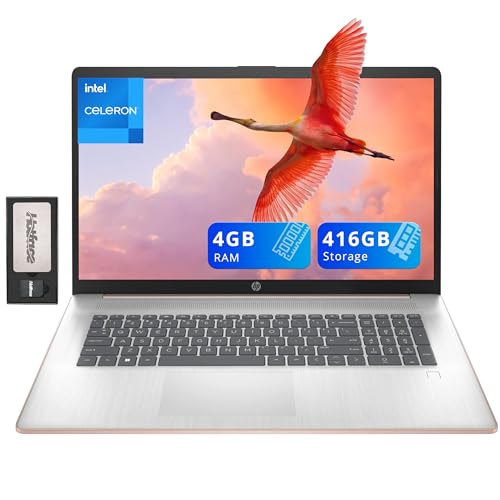 Image of HP 17.3 inch HD+ BrightView Laptop, Intel Celeron N4120, 4GB RAM, 416GB Storage (256GB SSD + 160GB Docking Station Set), Intel UHD Graphics, Full-Size Keyboard, Webcam, Wi-Fi, Windows 11 Home, Rose Gold
