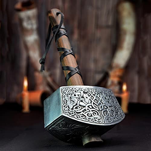 Norse Tradesman Thor\'s Hammer Full Size 14-Inch Adult Collectible - Ashwood Haft & Top Grain Leather Wrap - Premium Adult Halloween Accessory