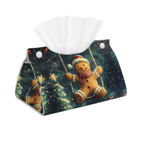 Scatola per fazzoletti natalizia con omino di pan di zenzero, moderno, lungo, pieghevole, in pelle, accessorio per bagno, scrivania, auto, tavolo, decorazione per la casa