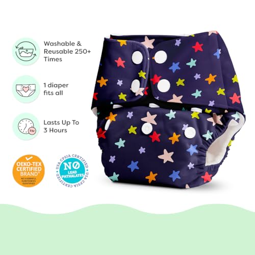 Image of BASIC Reusable Cloth Diapers | New Trimmer Version | Adjustable, Washable & Rash-Free | Includes Absorbent Pad with Dry Feel Layer | Fits 3M-3Y (5-17kg) | Certified & Comfortable for Babies