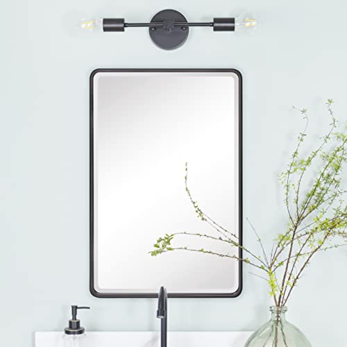 Image of TEHOME Farmhouse Black Metal Framed Recessed Bathroom Medicine Cabinet with Beveled Mirror Rounded Rectangle Bathroom Medicine Cabinet 16x24 inch