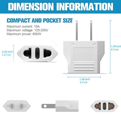 Oliveria 4 Stück Reiseadapter, EU to US Adapter, Adapterstecker USA Deutschland Stecker, Reisestecker EU auf US Deutschland/Europa Stecker Amerika/Kanada/Mexiko Konverter für Geräte mit USA-Weiß