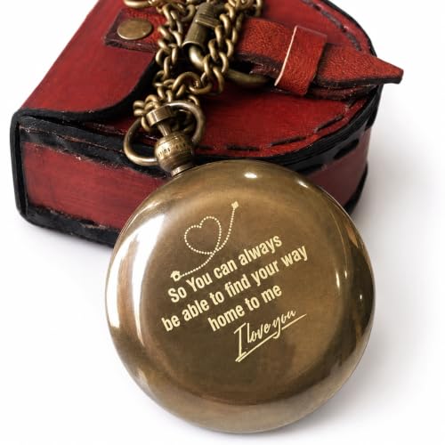Brújula de latón con reloj de sol grabado y estuche de cuero, regalo personalizado para Día del Padre/Madre, aniversario y padrino miniatura 1