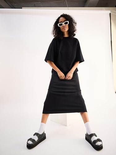Image of SASSAFRAS Women Black Oversized T-Shirt Dress -L
