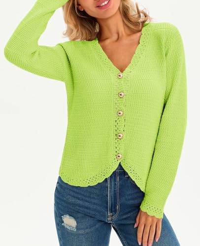 Image of Saodimallsu Womens V Neck Cardigan Sweaters Button Up Cropped Boho Knit Long Sleeve Loose Trendy Sweater Tops