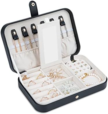 V-LAFUY Small Jewelry Box, Travel Jewelry Case Portable Jewelry Boxes for Women, 2-Layer Jewelry Travel Organizer, Gift for Women Girls, Black B