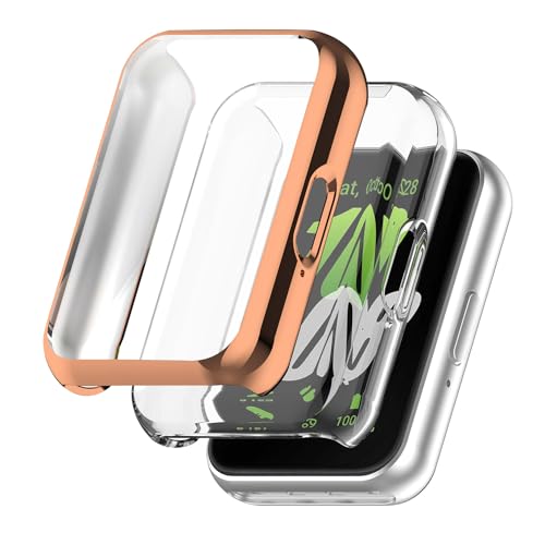 [2 Pack] Haotop �P�[�X �K�� Samsung Galaxy Fit 3 Watch,TPU�����^�I�[�����E���h�ی�J�o�[ (���[�Y�S�[���h+�N���A)