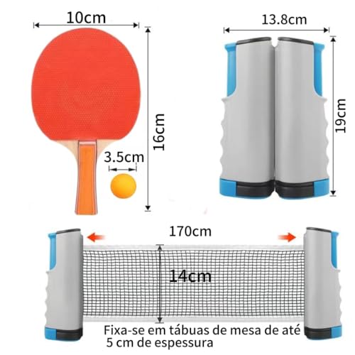 Kit de Ping Pong Completo com Rede Retratil 2 Raquetes e Bolinhas, Kit Tenis Mesa Instant, Kit Tênis